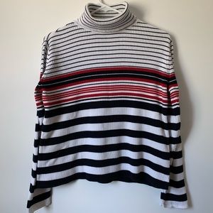 Vintage 90’s Petite Sophisticated Black, White & Red Striped Turtleneck